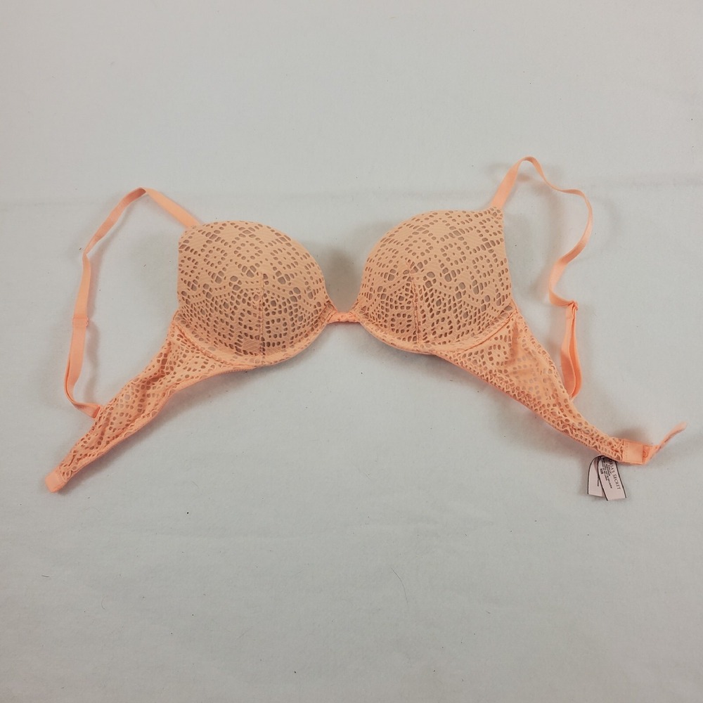 Victoria's Secret Push Up Bra 32B Orange Mesh Underwire - Picture 3 of 4